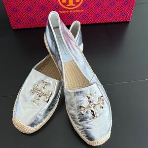 Tory Burch Shiny Silver Espadrilles